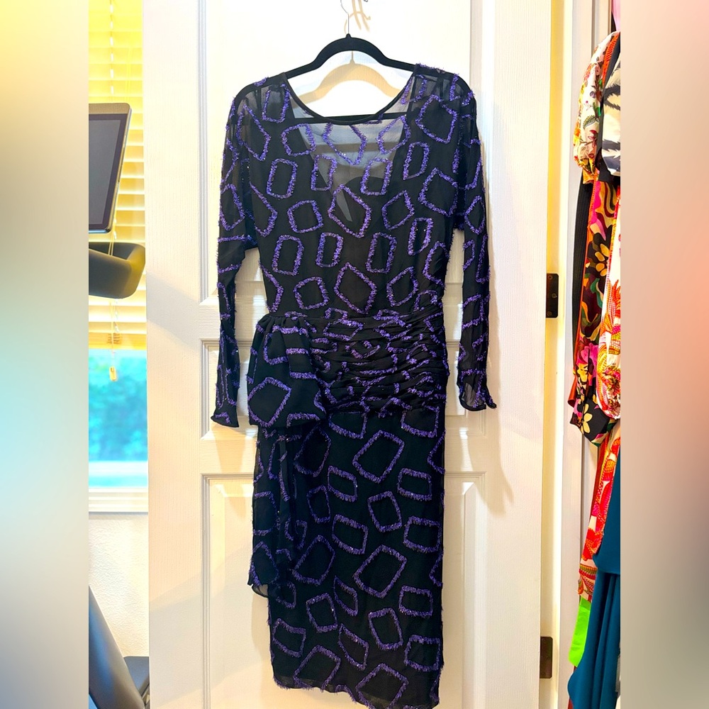 Vintage Victor Costa Black and Purple 80’s Dress excellent condition sz8